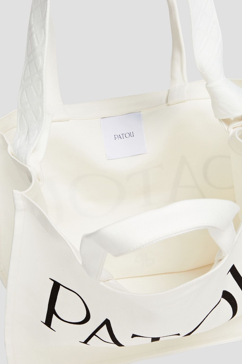 PATOU حقيبة توت مزينة بطبعات بلون كريمي