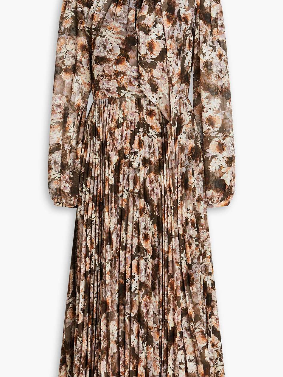 pleated floral-print jacquard midi dress
