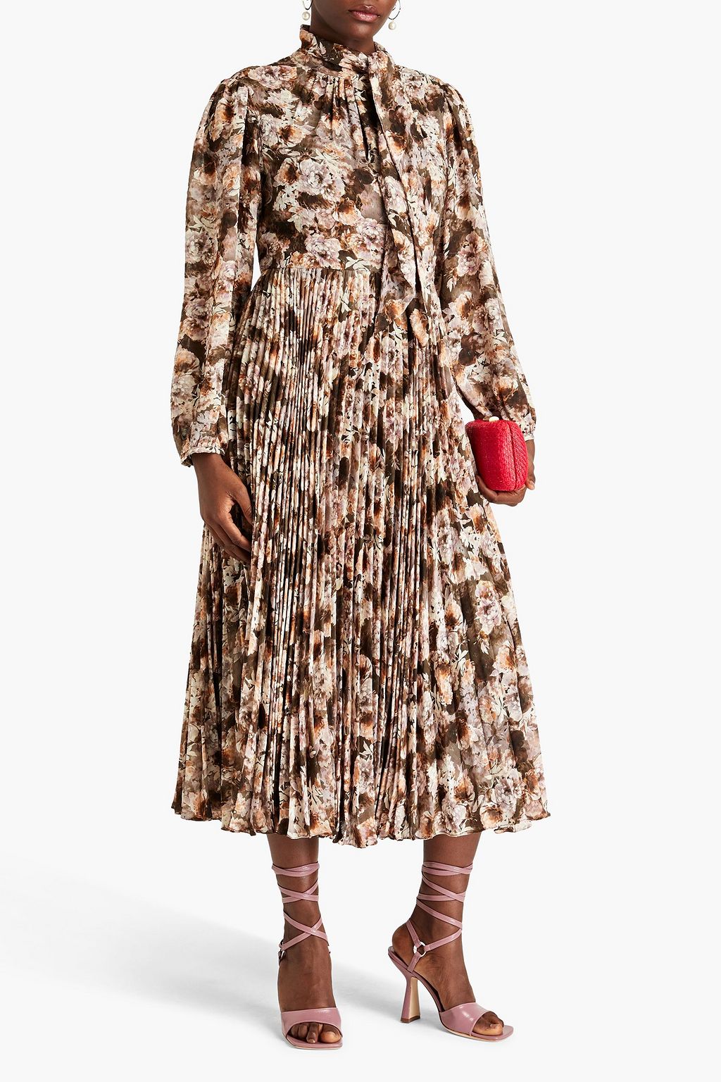 MIKAEL AGHAL Pleated floral-print jacquard midi dress | THE OUTNET