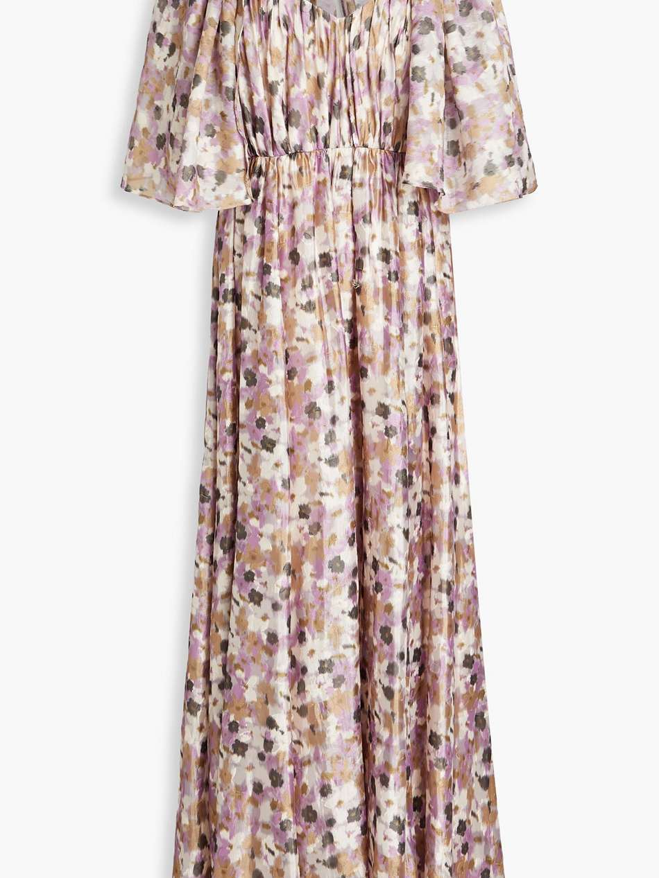gathered floral-print fil coupé chiffon maxi dress
