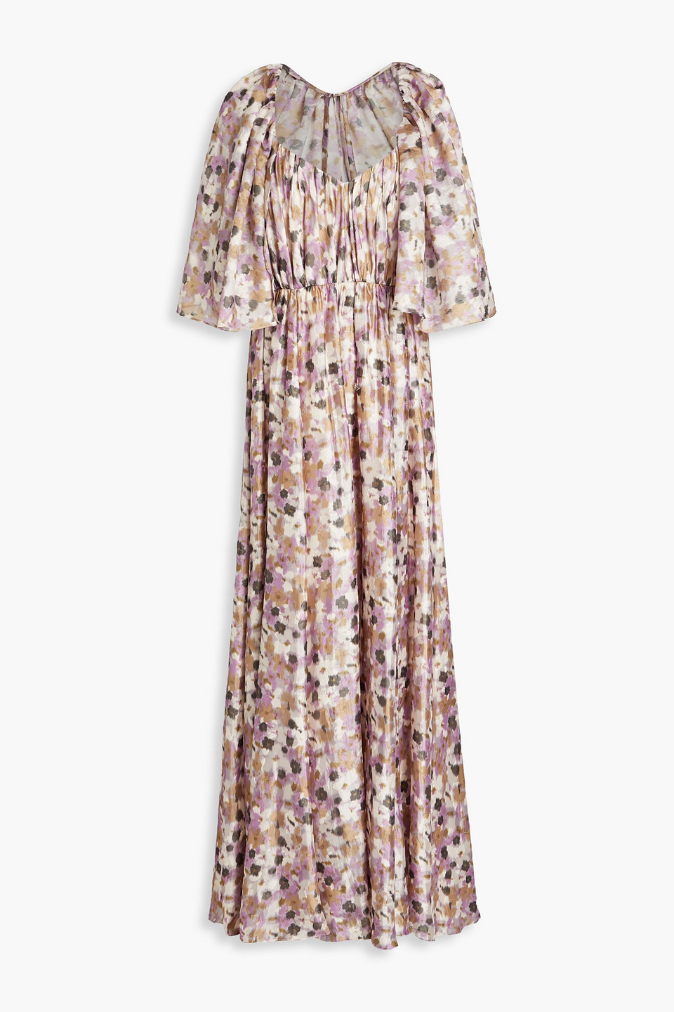 Mikael Aghal Gathered Floral-print Fil Coupé Chiffon Maxi Dress In Lilac