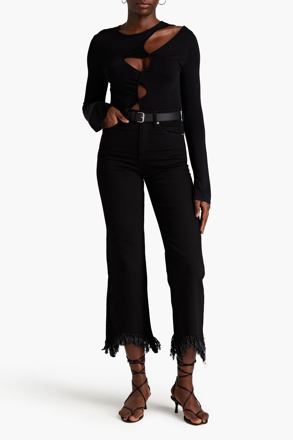 MAJE Frayed high-rise kick-flare jeans