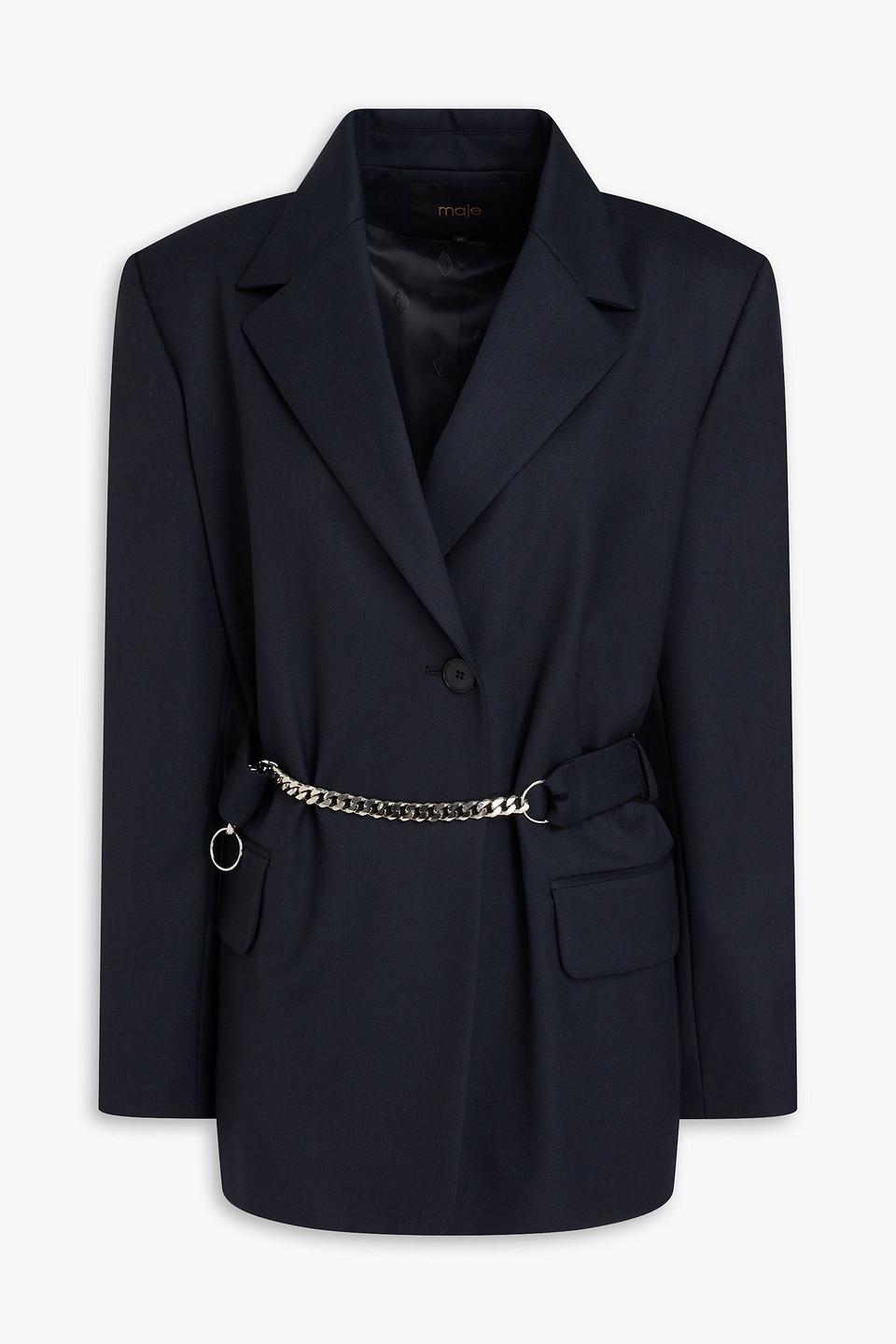 maje - chain-embellished twill blazer - blue - fr 36