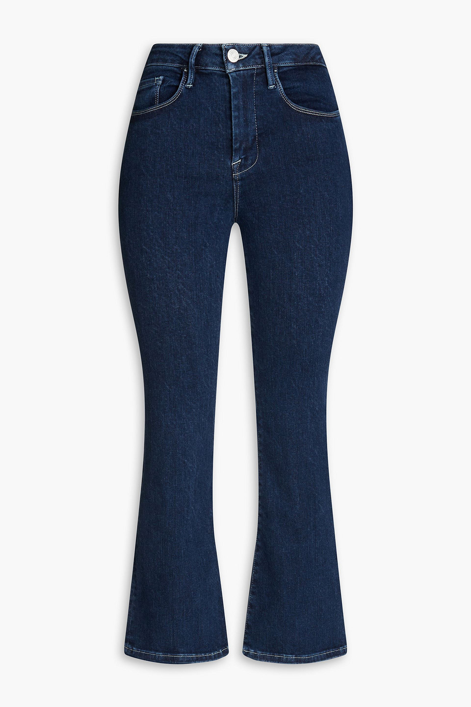 Frame Le Crop Mini Boot Cropped Mid-rise Bootcut Jeans In Dark Denim