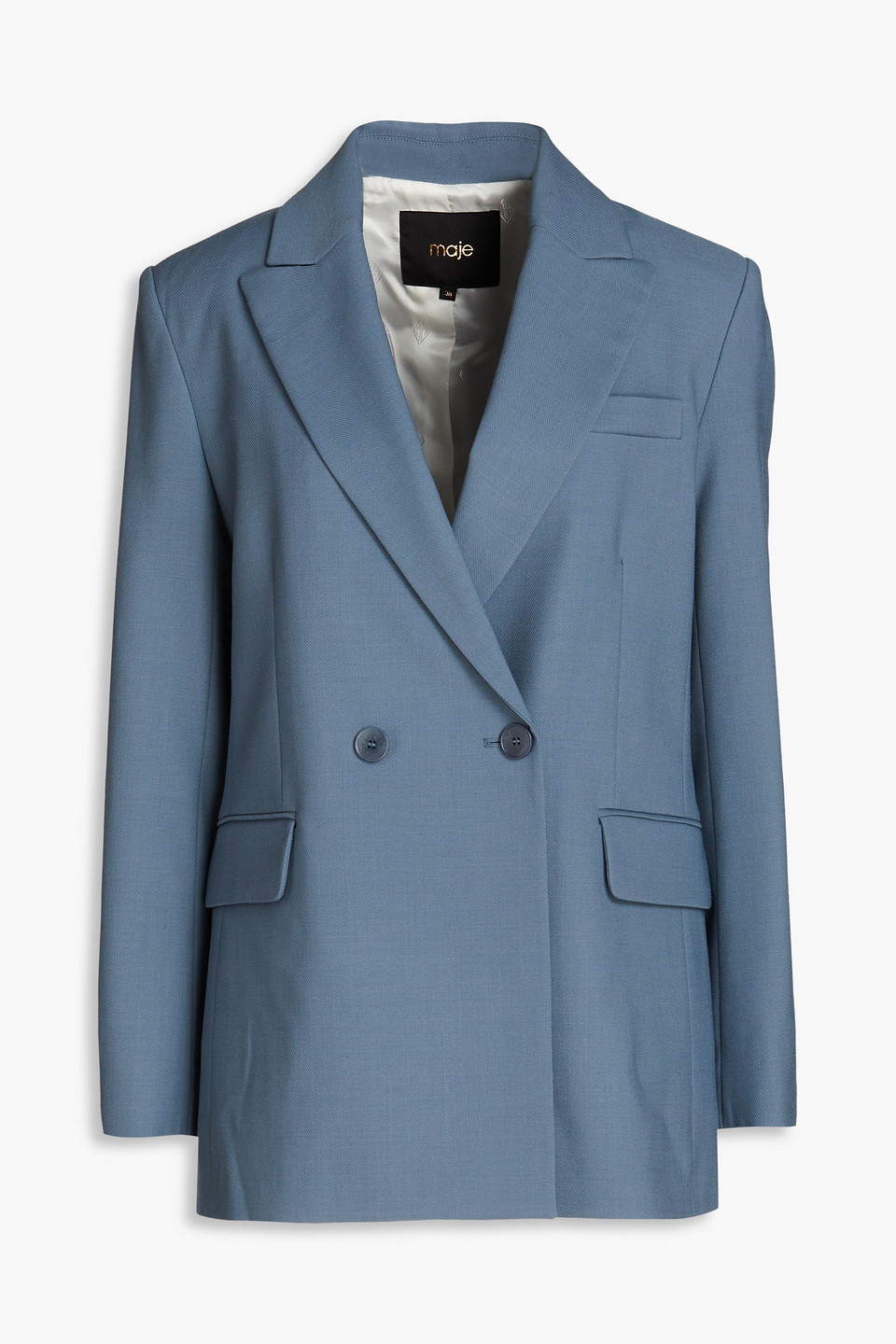 Maje Double-breasted Twill Blazer In Schieferblau