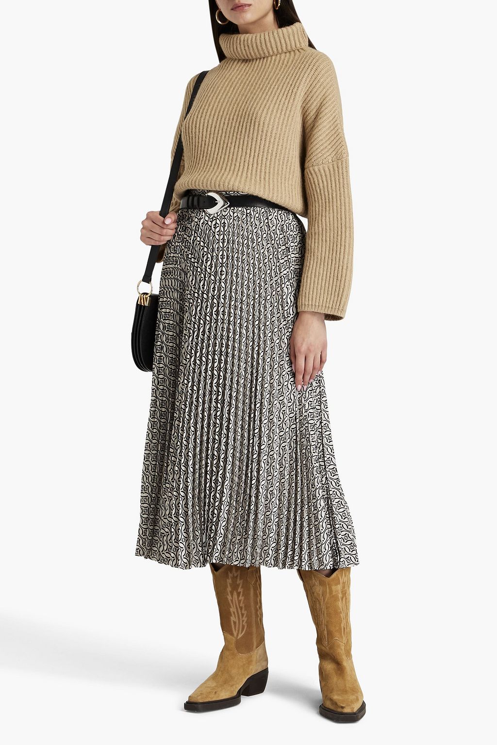 MAJE Pleated crepe midi skirt THE