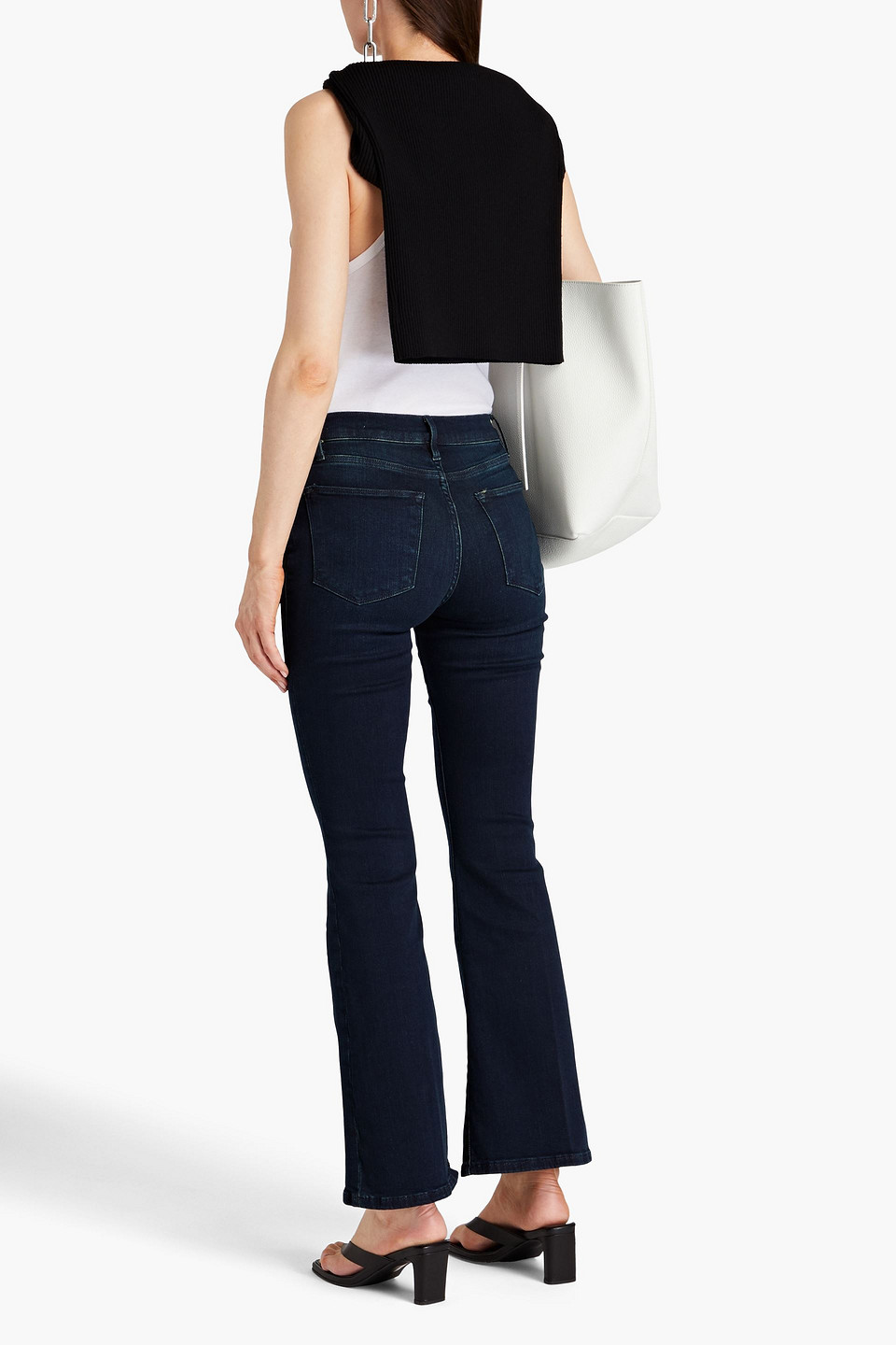 Shop Frame Le Pixie High-rise Flared Jeans In Dark Denim