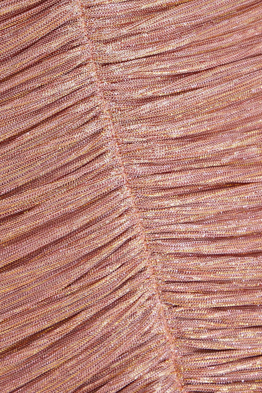 MAJE Ruched metallic mesh mini dress