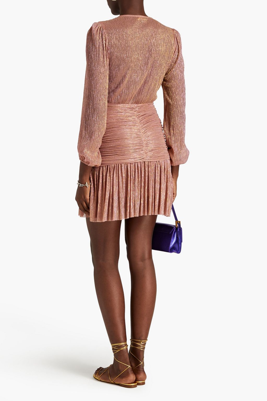 MAJE Ruched metallic mesh mini dress