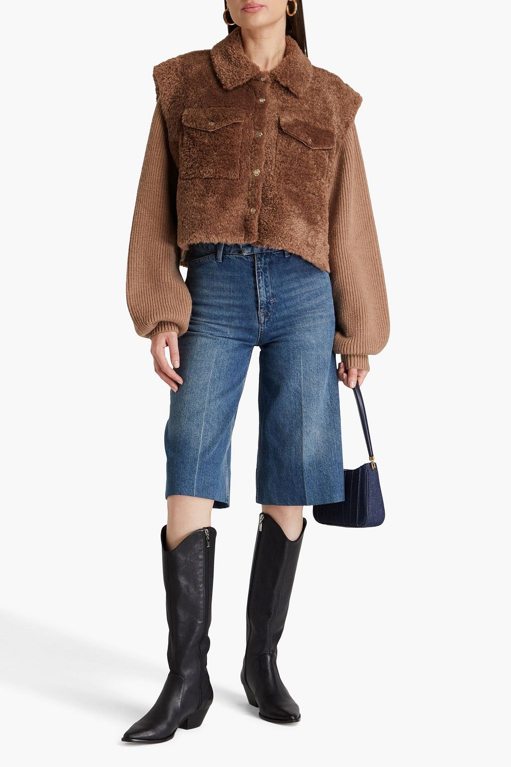 MAJE Jacke aus Rippstrick und Shearling-Imitat