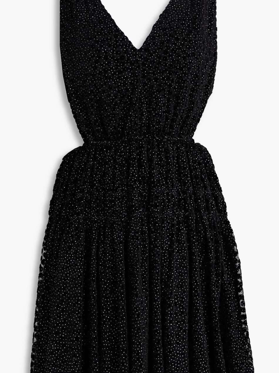 cutout glittered flocked tulle mini dress