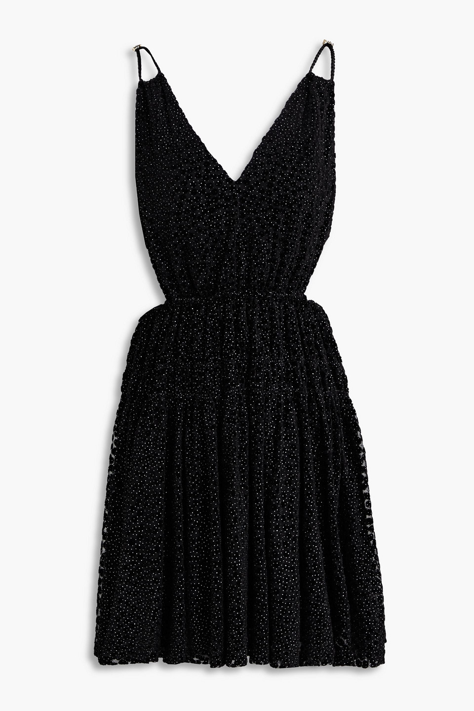 Shop Maje Cutout Glittered Flocked Tulle Mini Dress In Black