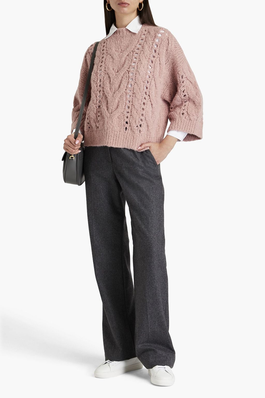 BRUNELLO CUCINELLI Pullover aus einer Alpakamischung mit Zopfstrickmuster und Zierperlen