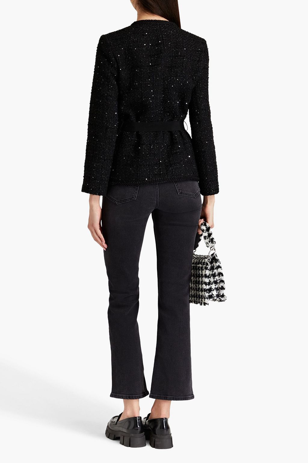 MAJE Sequin-embellished metallic tweed jacket