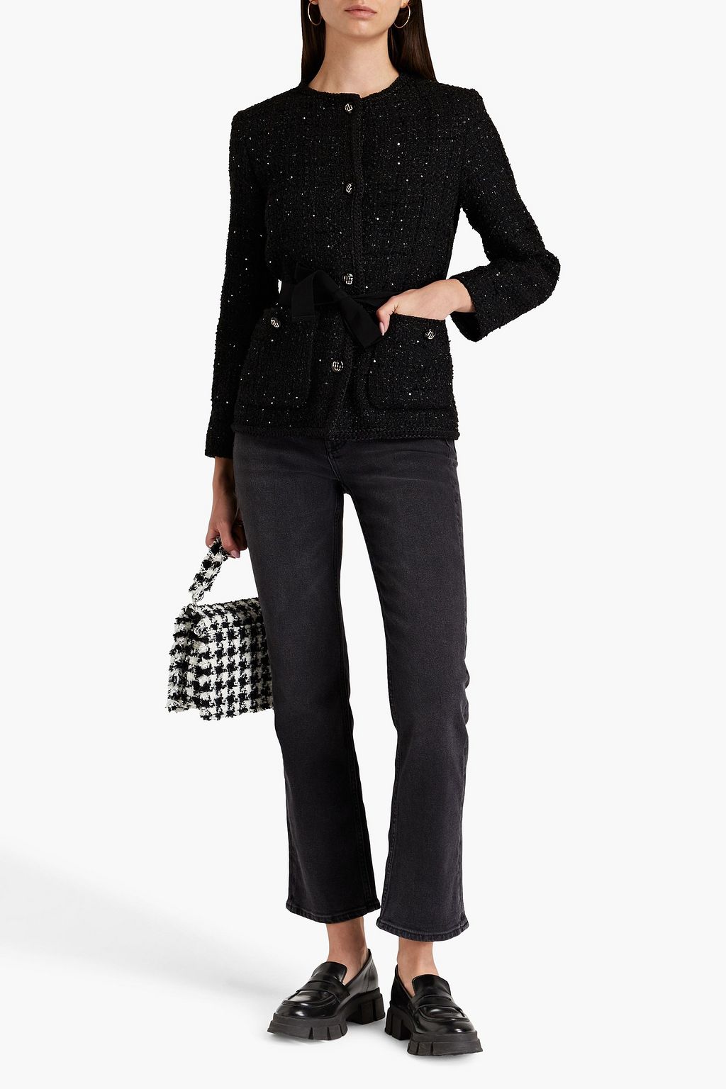 MAJE Sequin-embellished metallic tweed jacket
