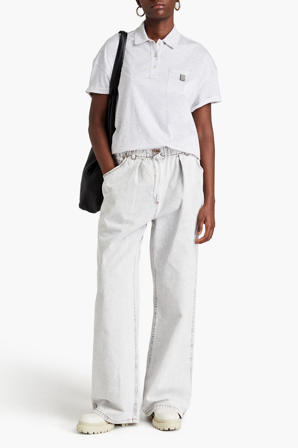 BRUNELLO CUCINELLI Bead-embellished cotton-jersey polo shirt