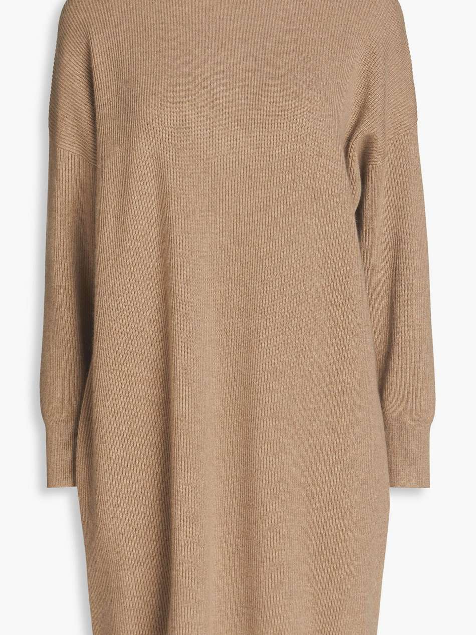 bead-embellished ribbed cashmere turtleneck mini dress