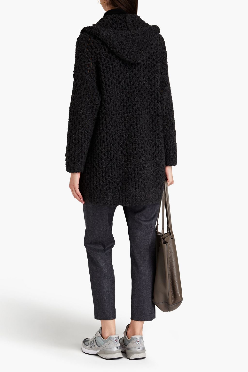 BRUNELLO CUCINELLI Cardigan aus einer Kamelwoll-Seidenmischung in Lochstrick mit Kapuze
