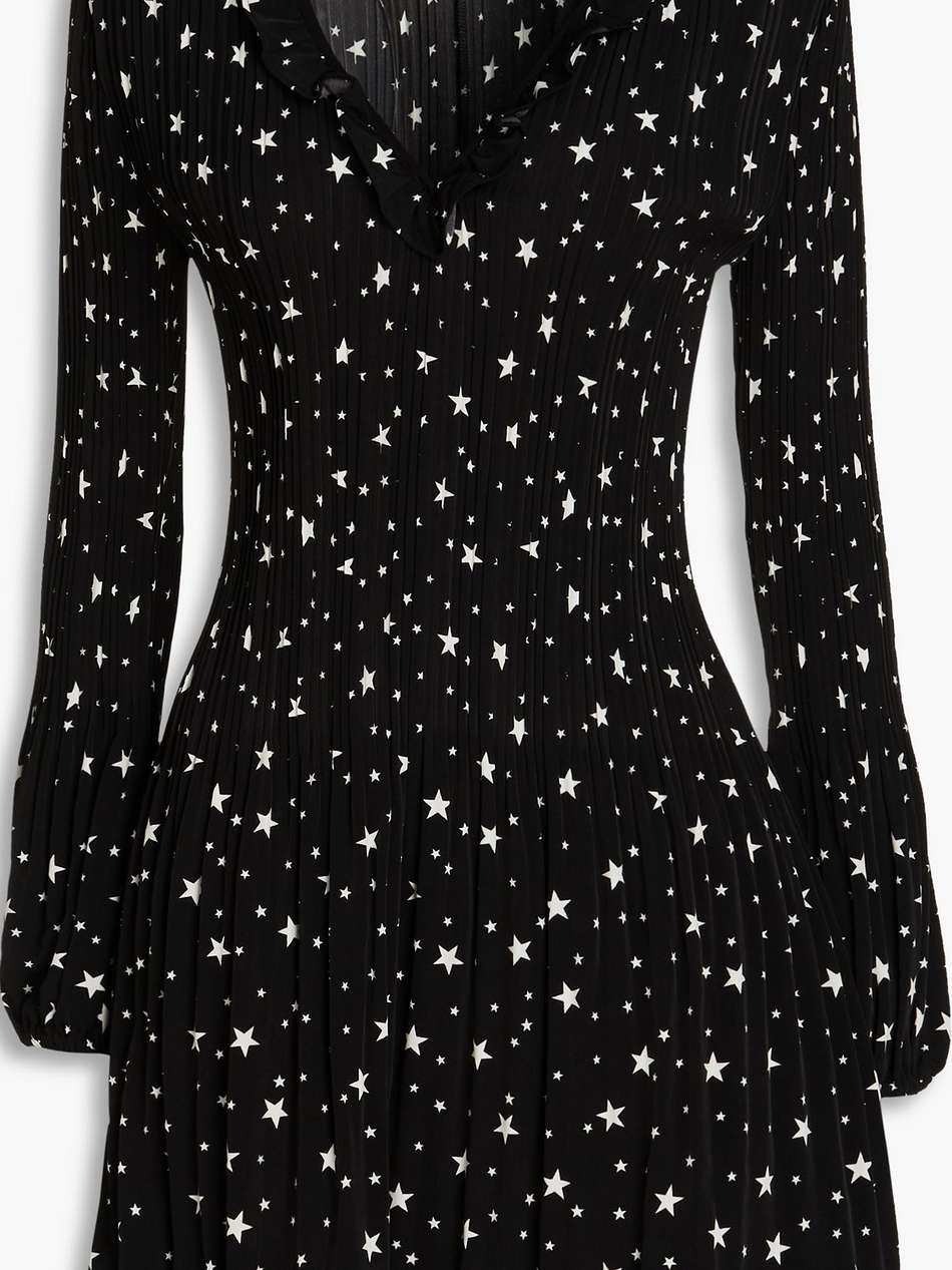 ruffled printed plissé-crepe mini dress