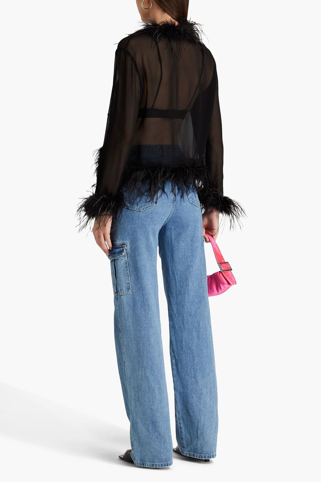 MAJE Ciplume feather-trimmed chiffon top