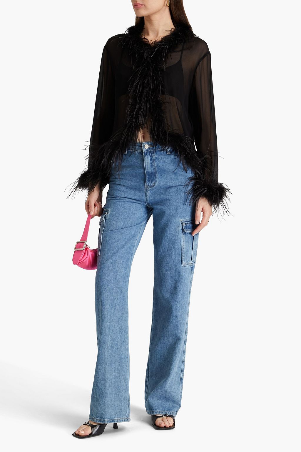MAJE Ciplume feather-trimmed chiffon top