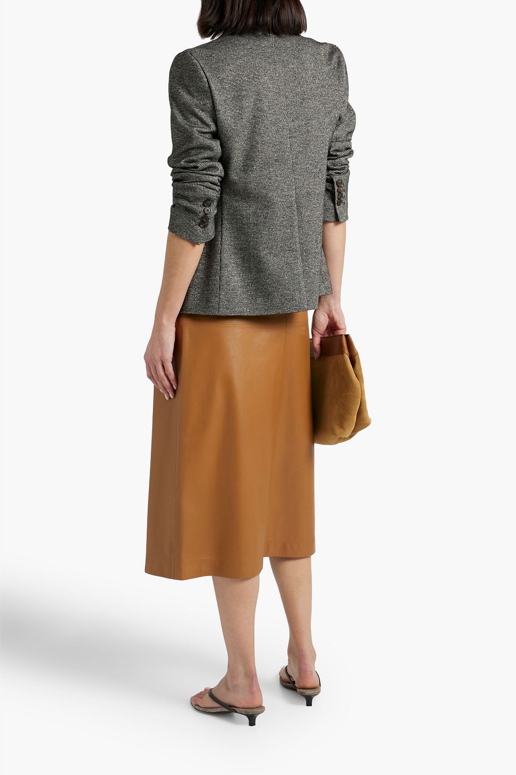 BRUNELLO CUCINELLI Double-breasted embellished metallic houndstooth tweed blazer