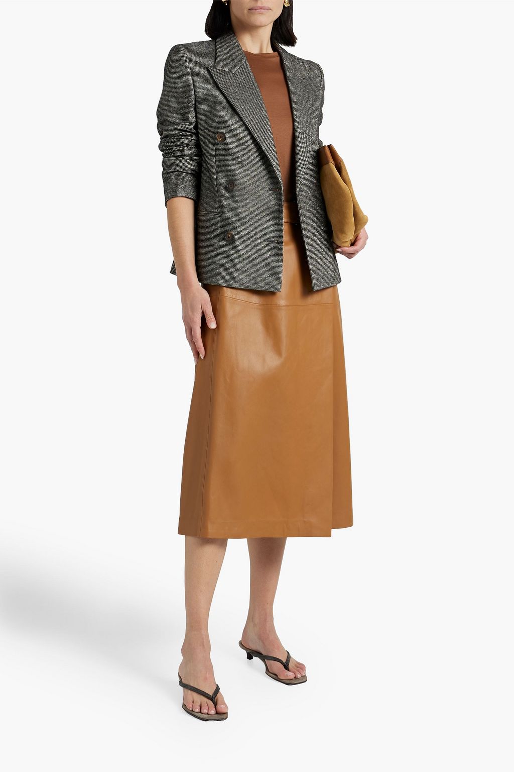BRUNELLO CUCINELLI Double-breasted embellished metallic houndstooth tweed blazer