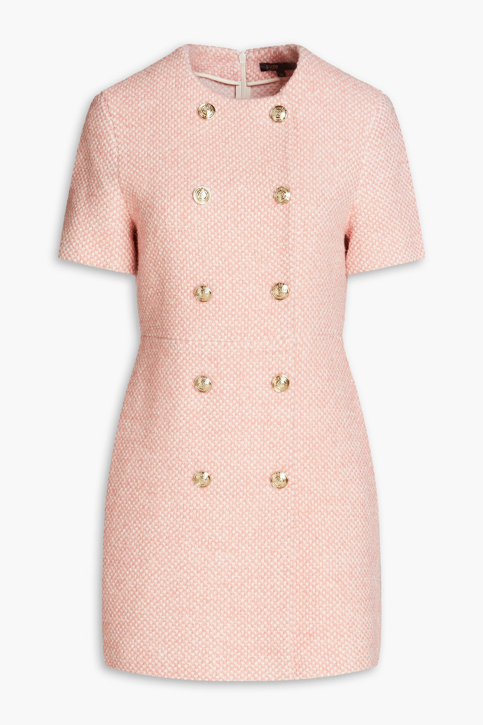 Maje Button-embellished Tweed Mini Dress In Pastel Pink