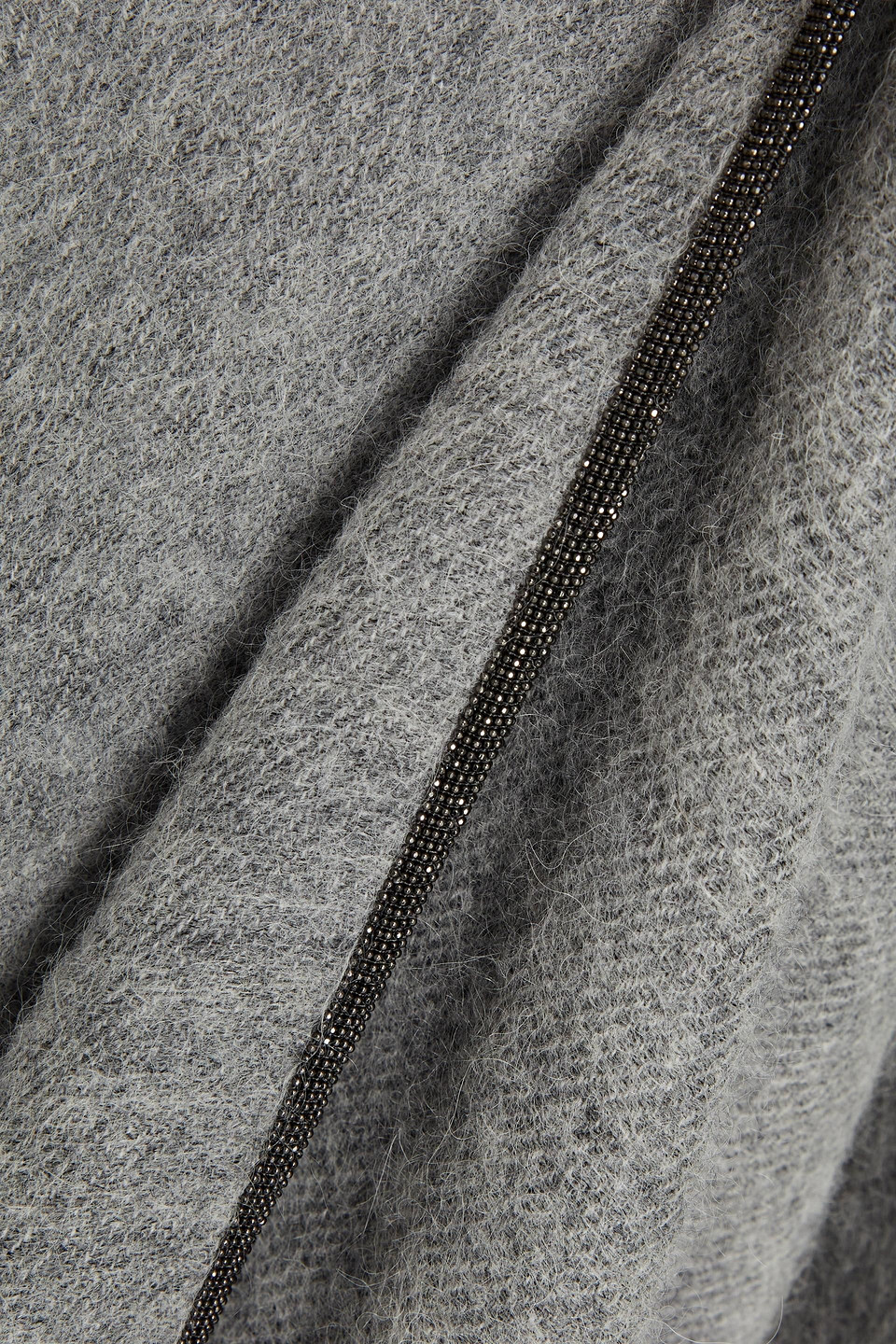 BRUNELLO CUCINELLI FRINGED BEAD-EMBELLISHED FELT CAPE