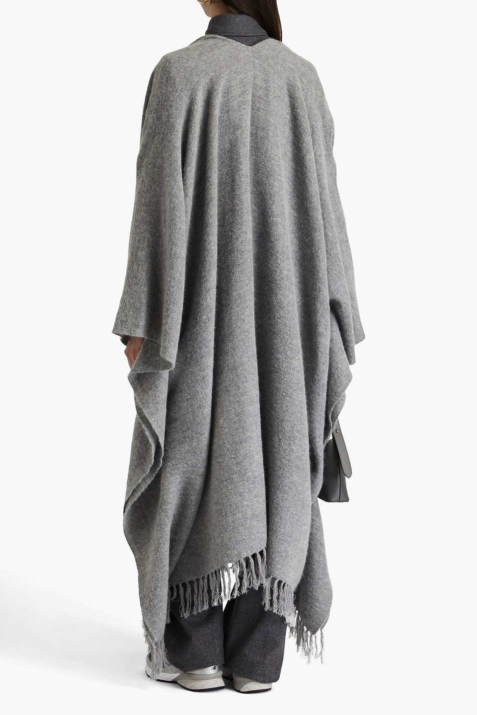 BRUNELLO CUCINELLI FRINGED BEAD-EMBELLISHED FELT CAPE