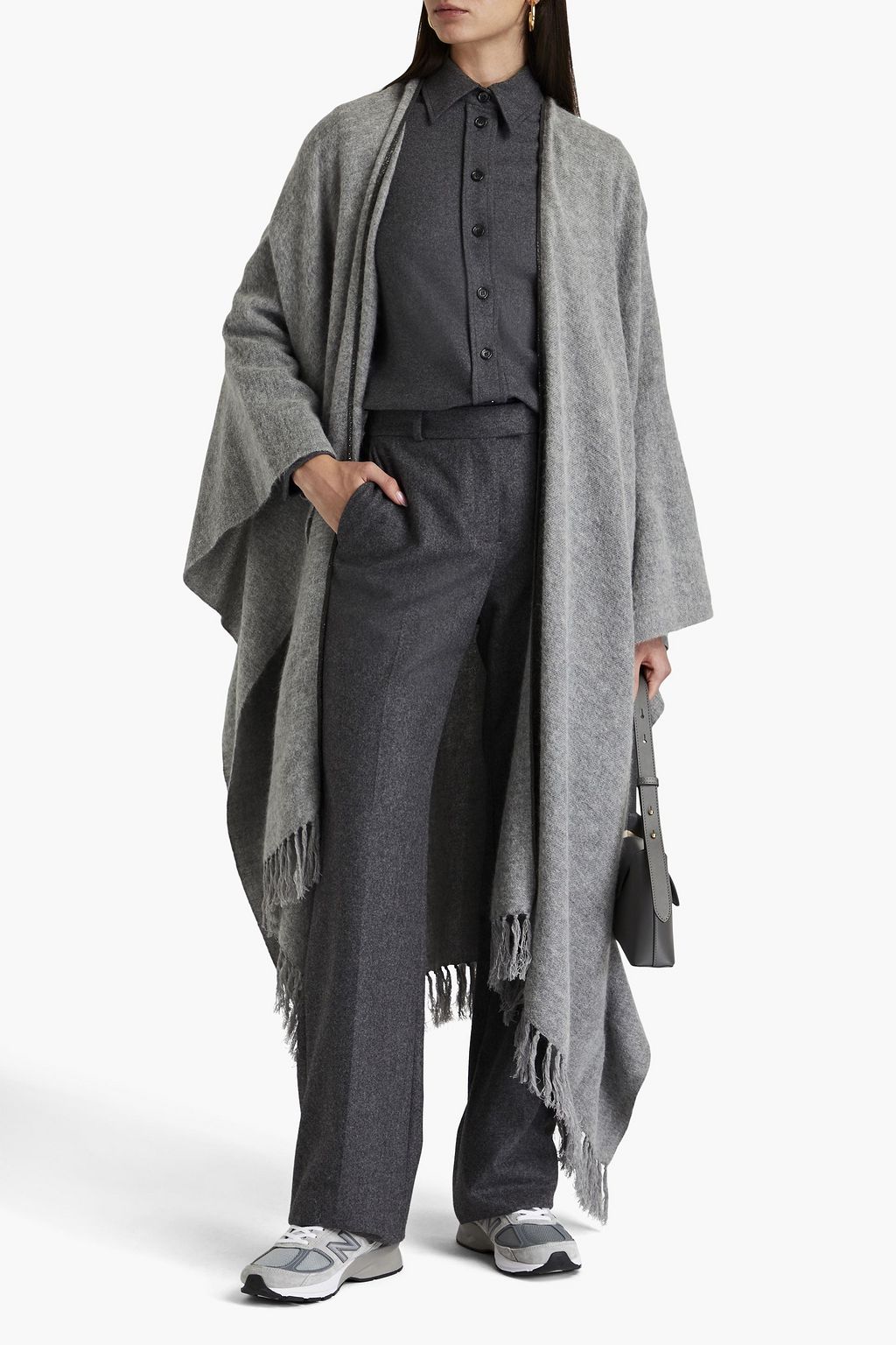 BRUNELLO CUCINELLI Fringed bead-embellished felt cape