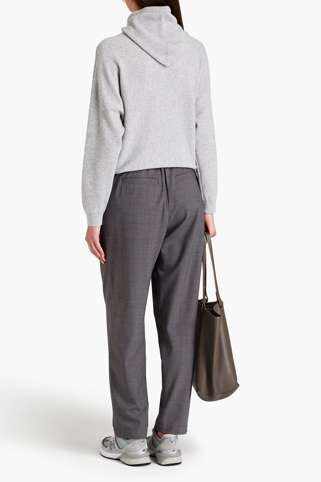 BRUNELLO CUCINELLI リブ編みウール&カシミヤ&シルク混 フーディ ビーズ付き