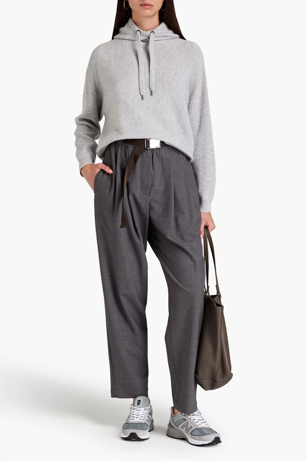 BRUNELLO CUCINELLI リブ編みウール&カシミヤ&シルク混 フーディ ビーズ付き