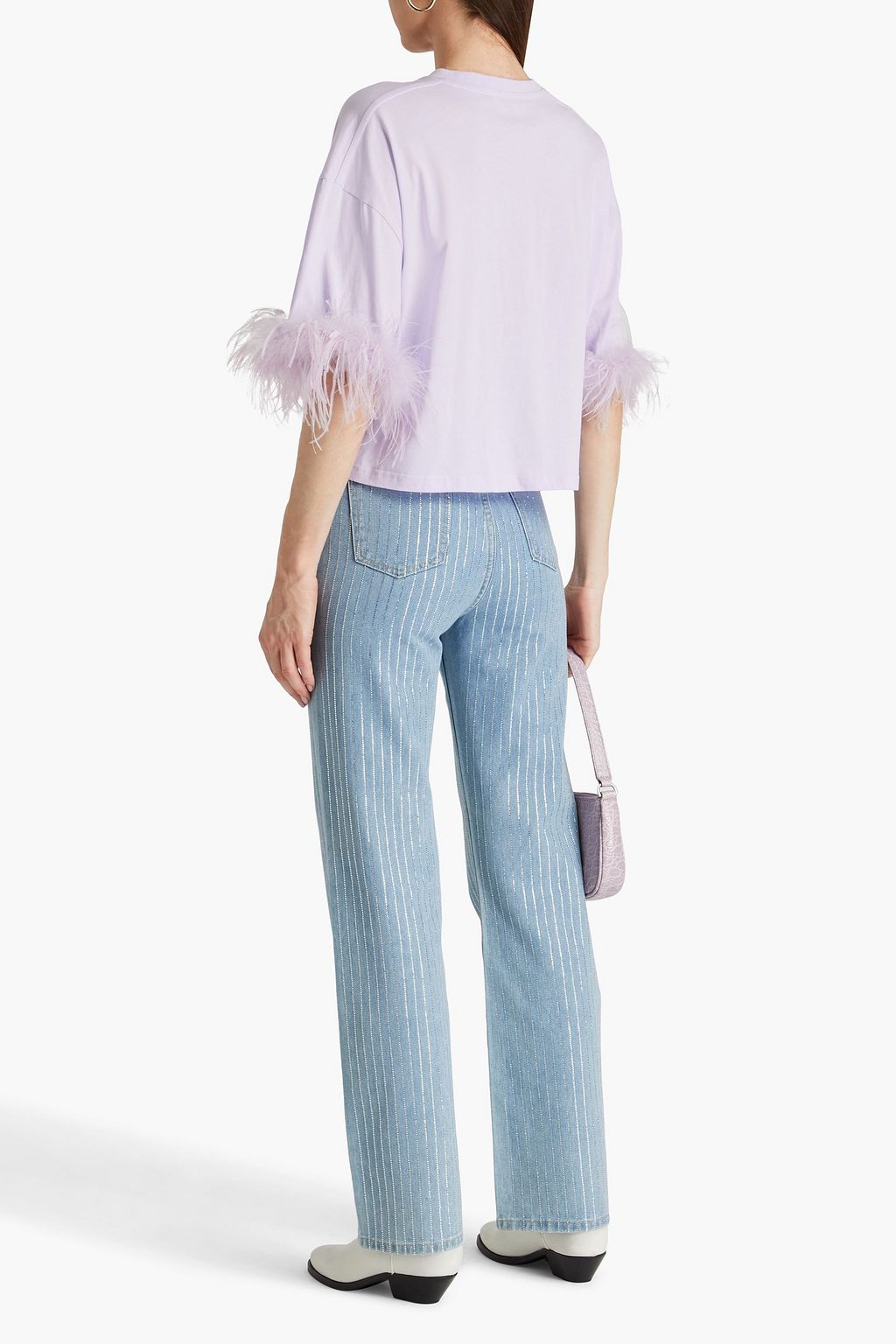 MAJE Feather-trimmed cotton T-shirt