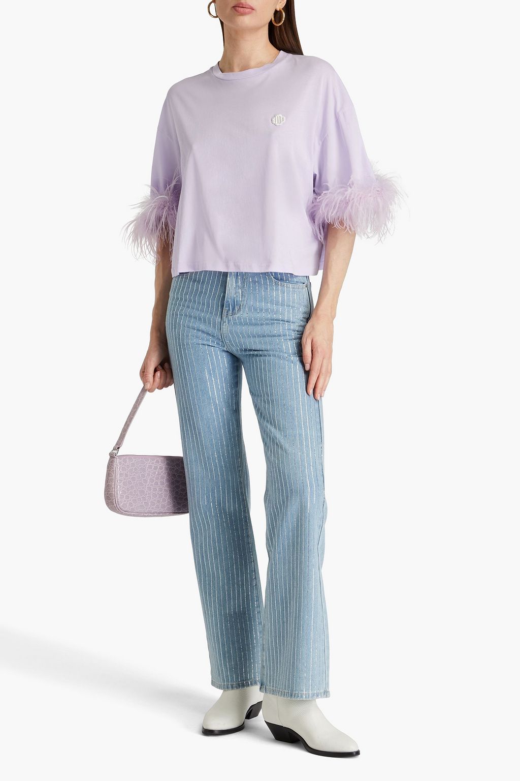 MAJE Feather-trimmed cotton T-shirt