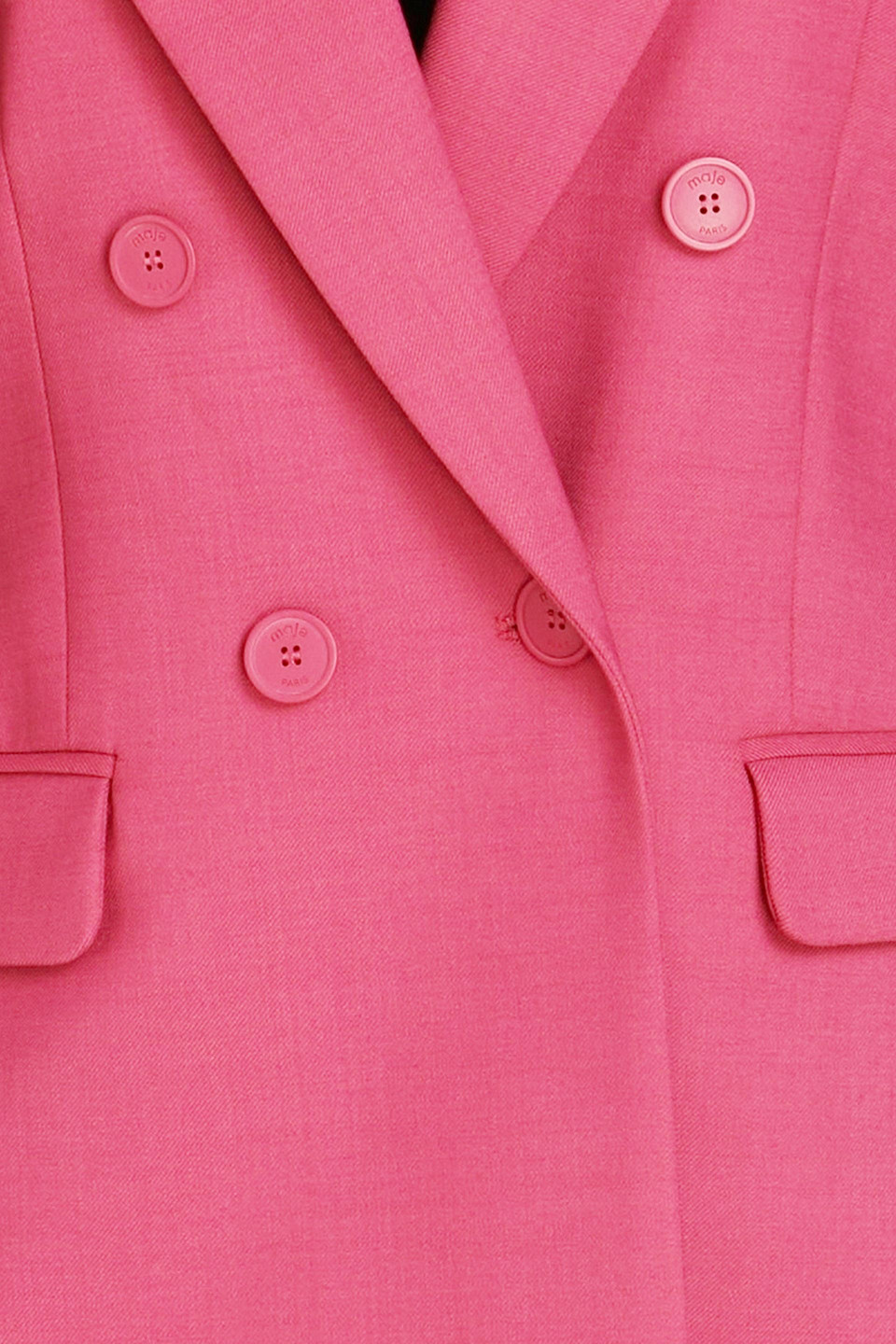 Shop Maje Double-breasted Wool-blend Twill Blazer In Pink