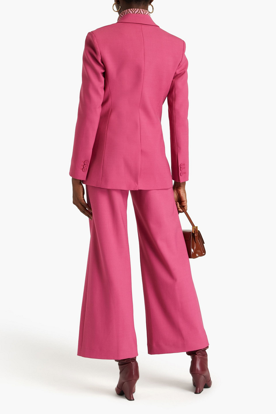 Shop Maje Double-breasted Wool-blend Twill Blazer In Pink