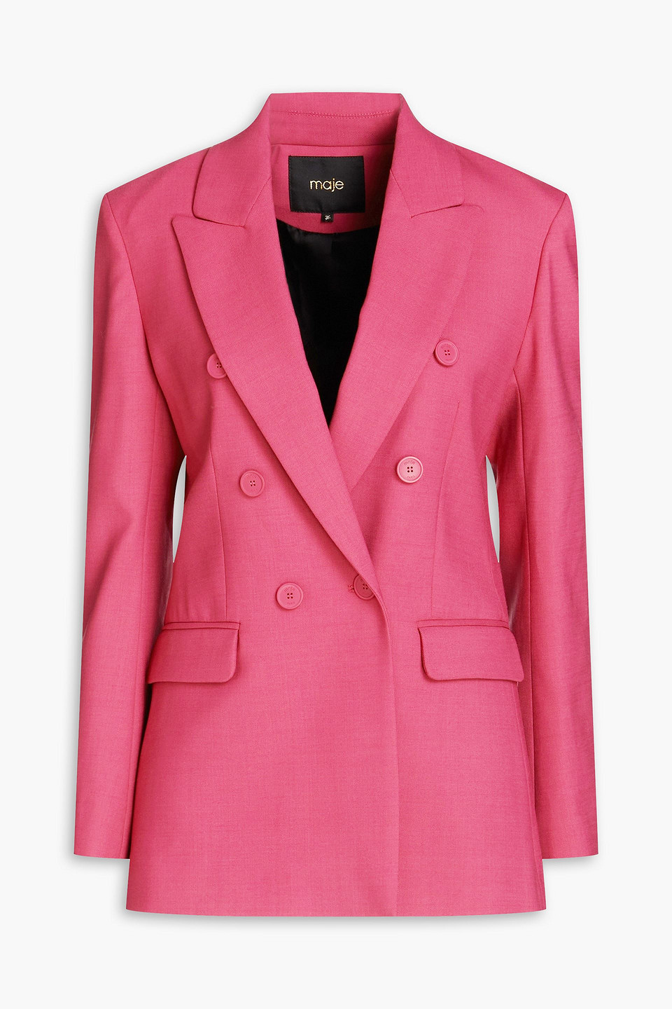 Maje Double-breasted Wool-blend Twill Blazer In Pink