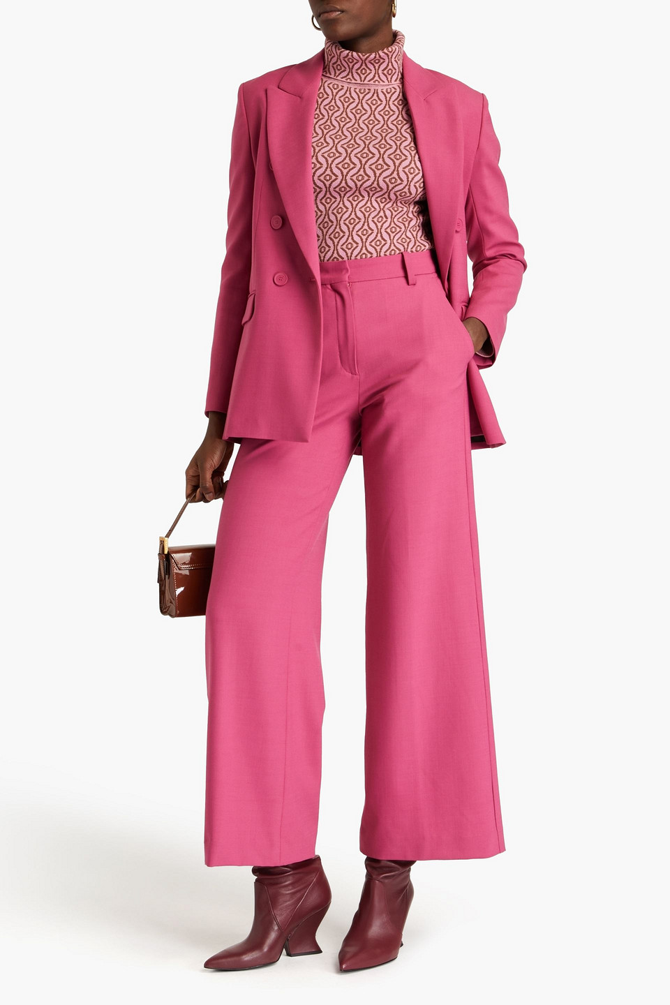 Shop Maje Double-breasted Wool-blend Twill Blazer In Pink