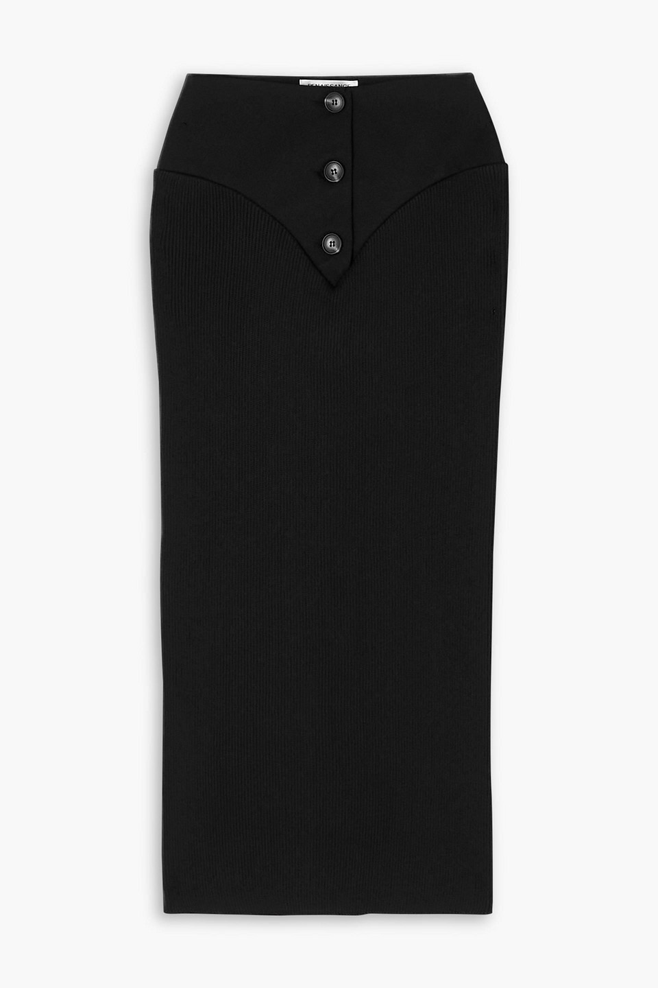 Renaissance Renaissance Twill-paneled Jersey Midi Pencil Skirt In Black