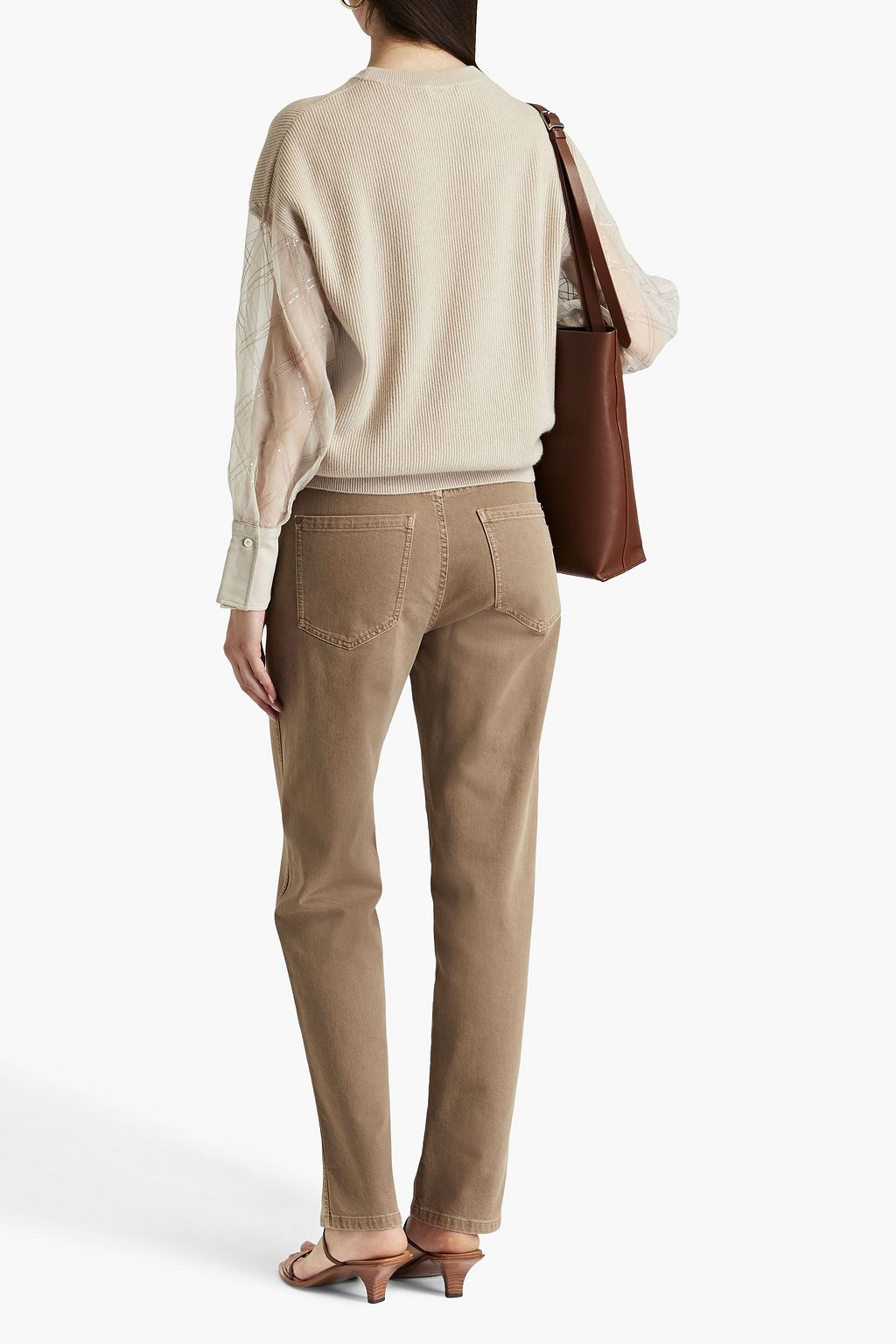 BRUNELLO CUCINELLI Silk organza-paneled ribbed cashmere sweater