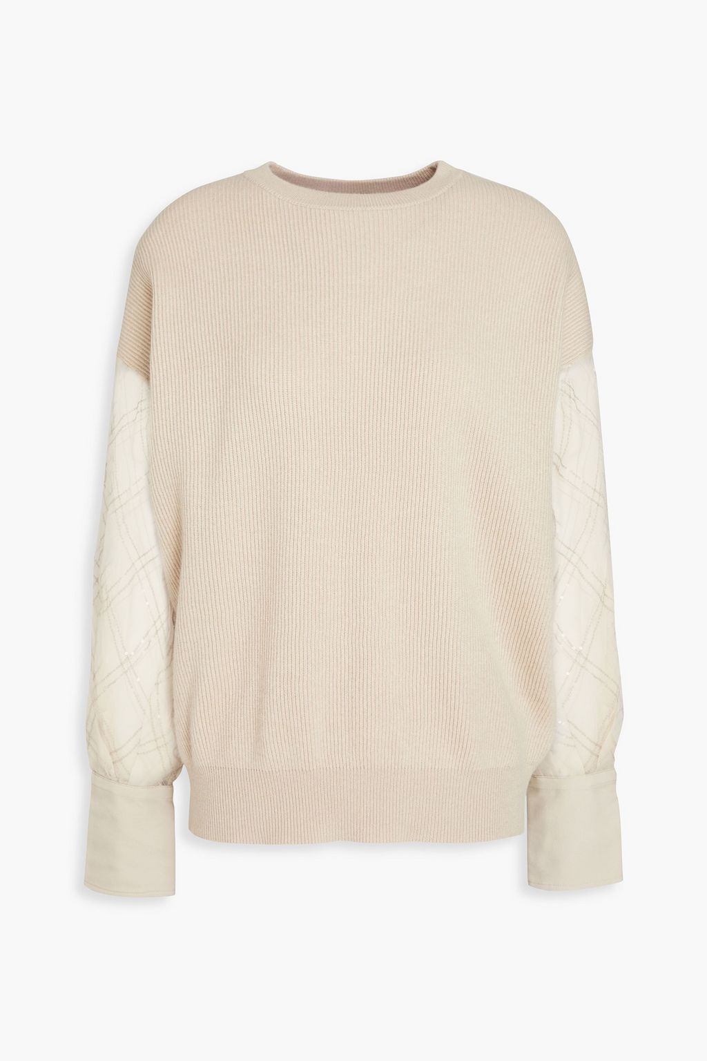 BRUNELLO CUCINELLI 'Panelled' Cashmere Crewneck Knit Cream/White