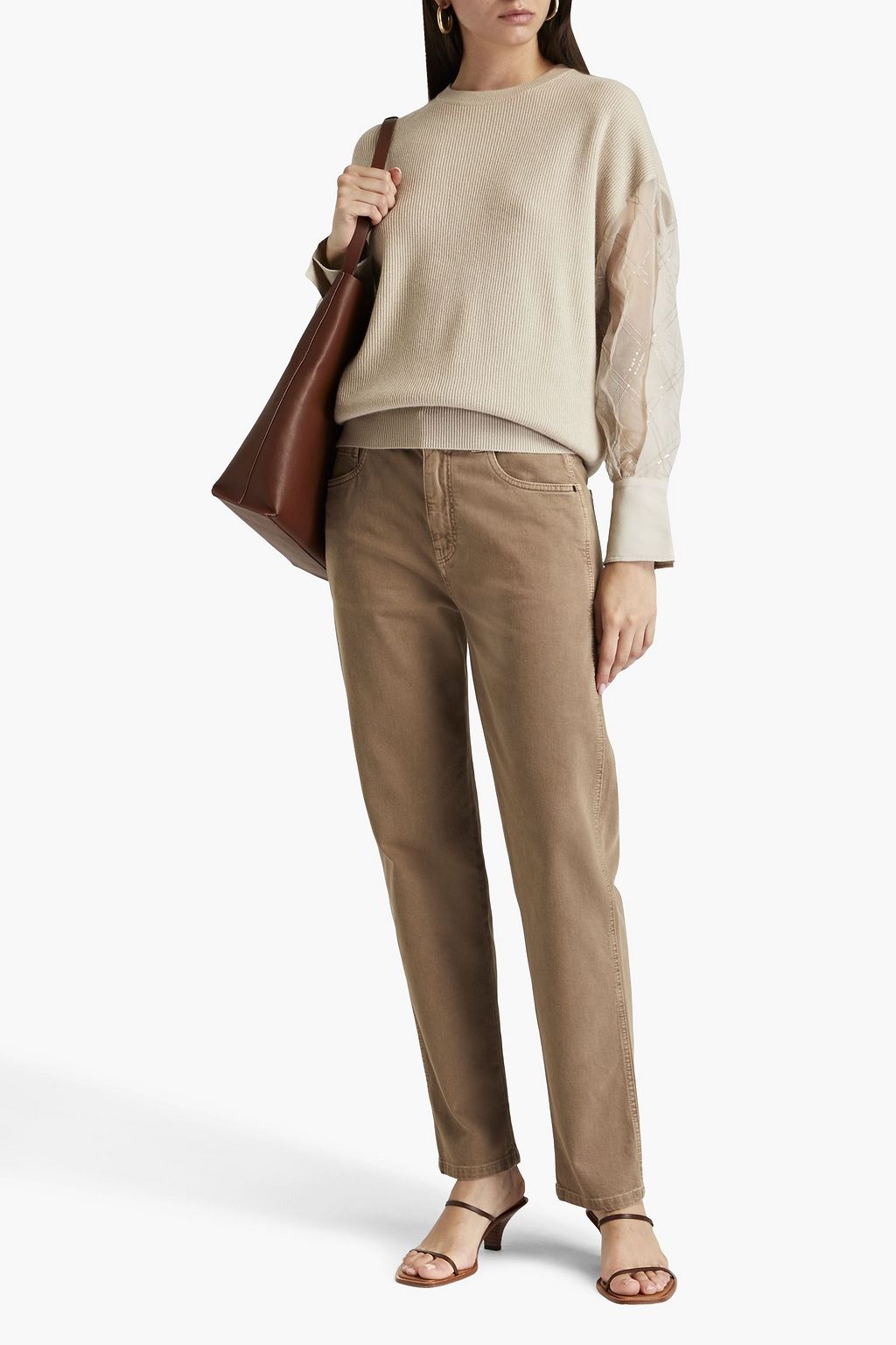 BRUNELLO CUCINELLI Silk organza-paneled ribbed cashmere sweater