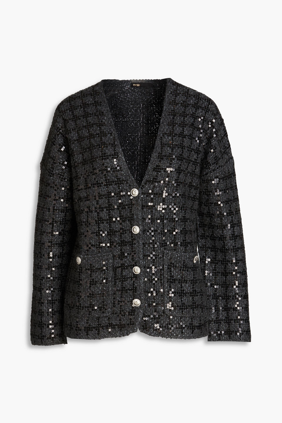 Maje Monaly Cardigan Aus Tweed Mit Pailletten In Anthracite