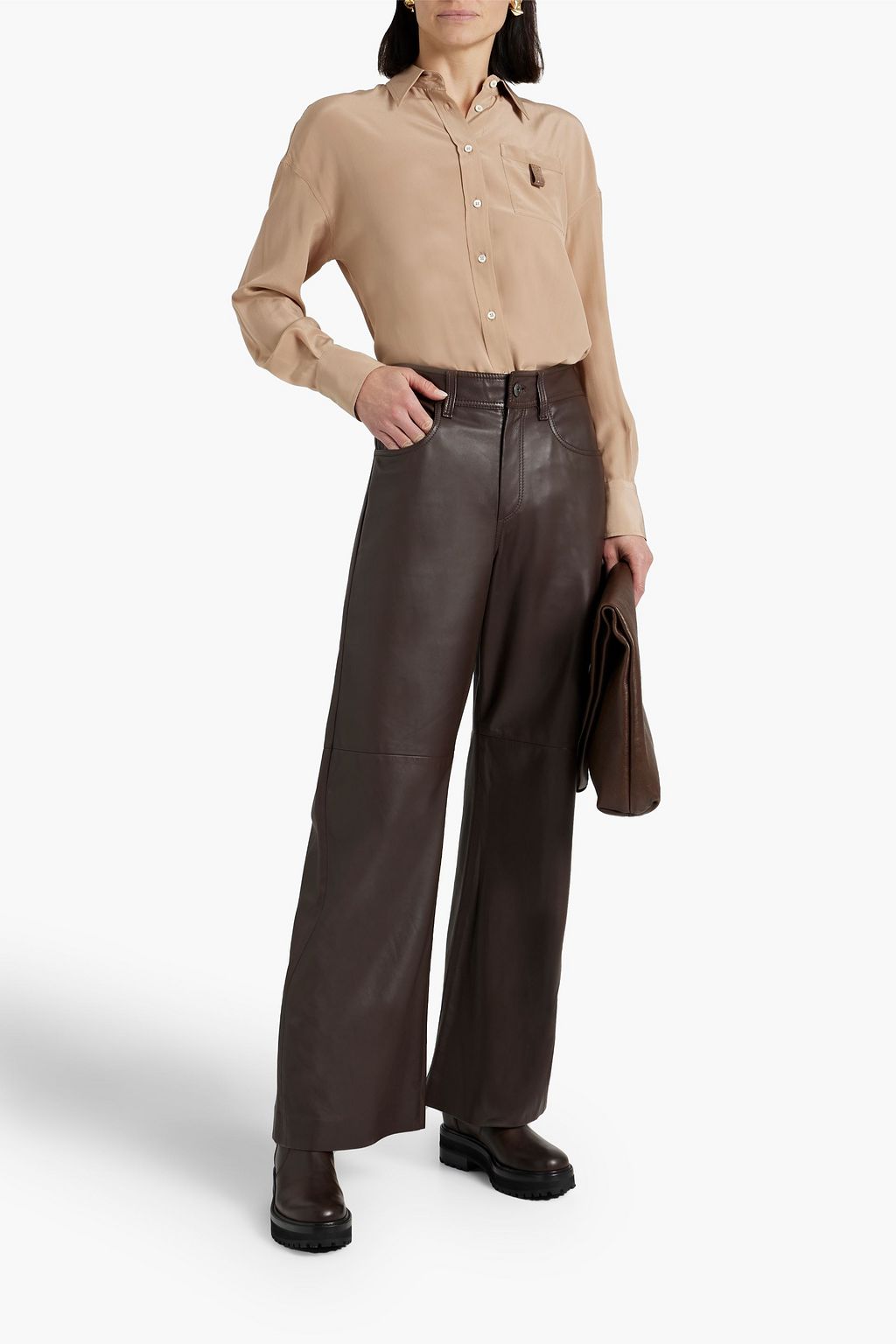 BRUNELLO CUCINELLI Bead-embellished washed-silk shirt