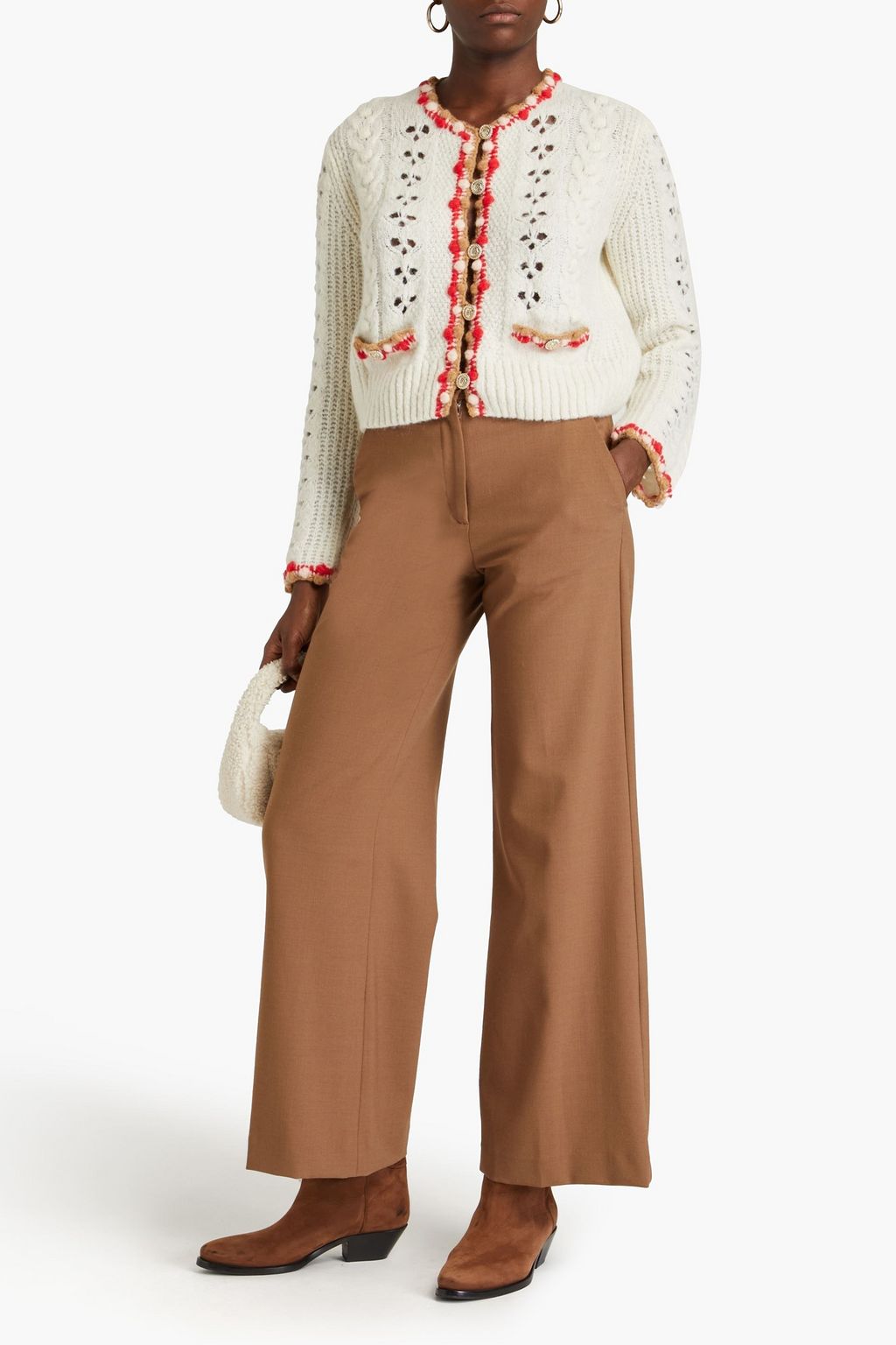MAJE Wool-blend twill wide-leg pants