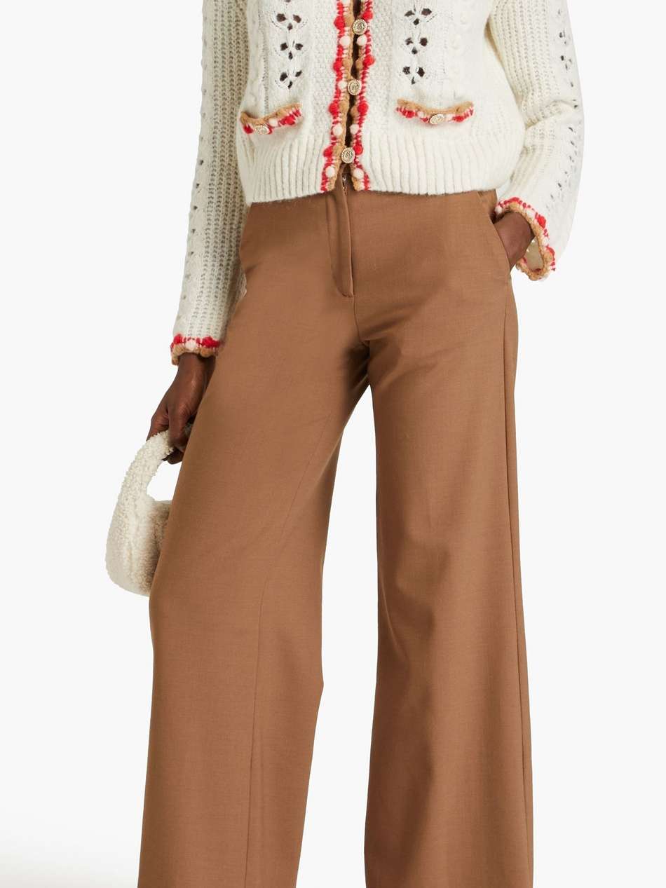 wool-blend twill wide-leg pants