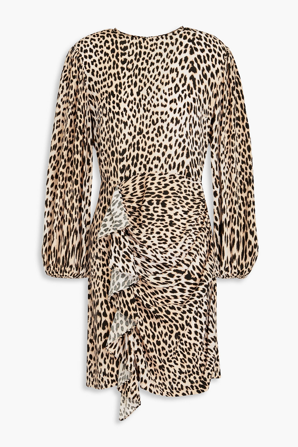 Maje Ricata Ruffle-trimmed Leopard-print Crepe Mini Dress In Brown