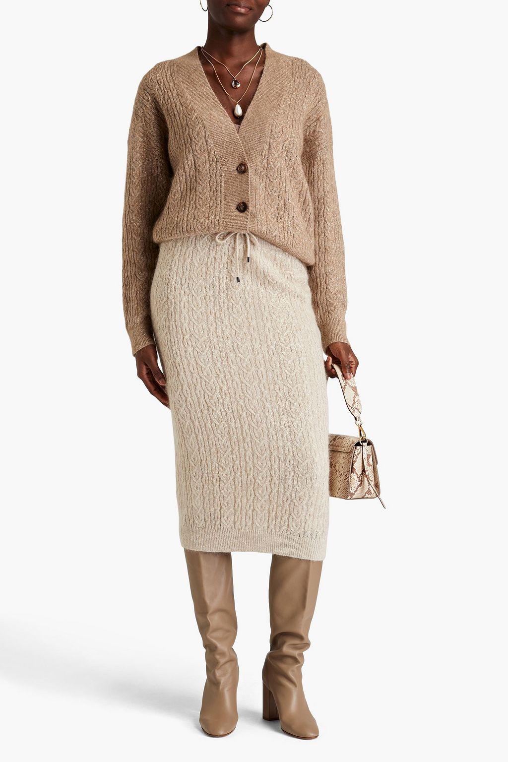 BRUNELLO CUCINELLI 케이블 니트 미디 스커트