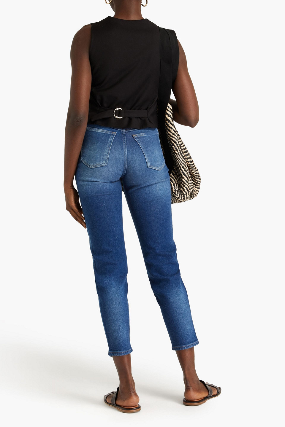 Frame Le High 'n' Tight Faded High-rise Tapered Jeans In Mid Denim